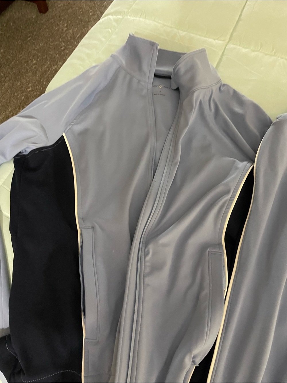 LOFT Light Gray and Black Zip-Front Windbreaker with pants .This is a 2 pc
